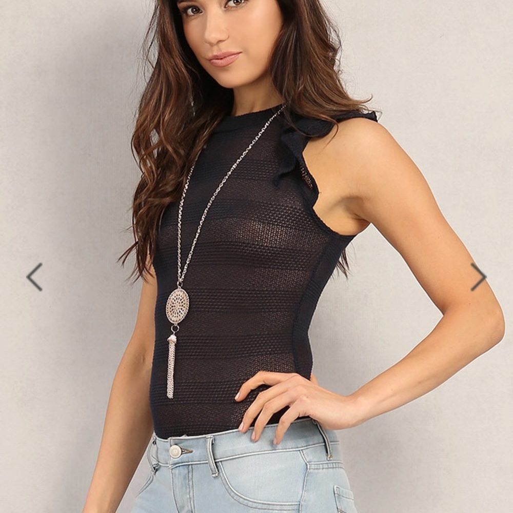 Papaya Navy Open Knit Top